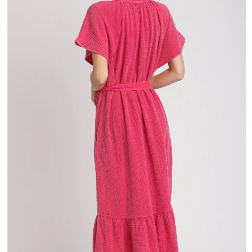 299.Mineral Wash Button Down Midi Dress - Picture 3 of 3